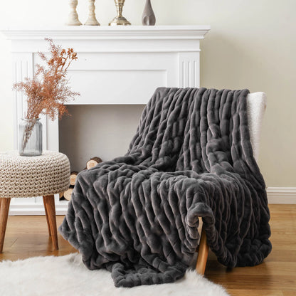 Luxurious Faux Rabbit Fur Blanket Throw